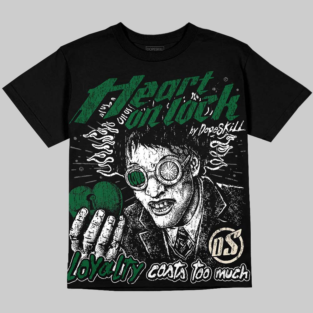 Jordan 14 Forest Green DopeSkill Oversize Print T-Shirt Heart On Lock Graphic Streetwear - Black