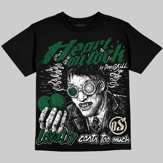 Jordan 14 Forest Green DopeSkill Oversize Print T-Shirt Heart On Lock Graphic Streetwear - Black