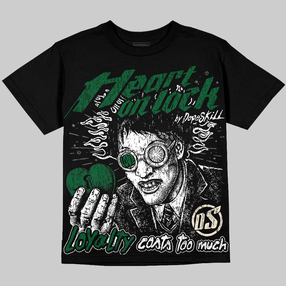 Jordan 14 Forest Green DopeSkill Oversize Print T-Shirt Heart On Lock Graphic Streetwear - Black