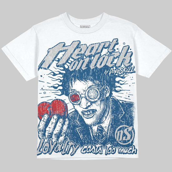 Jordan 12 French Blue DopeSkill Oversize Print T-Shirt Heart On Lock Graphic Streetwear - White