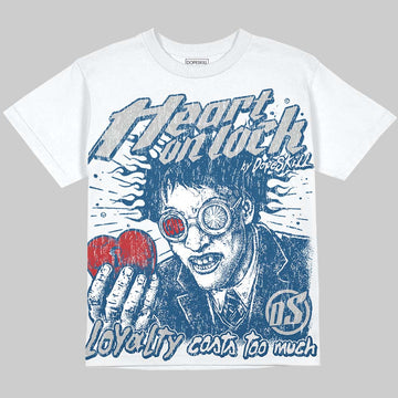 Jordan 12 French Blue DopeSkill Oversize Print T-Shirt Heart On Lock Graphic Streetwear - White