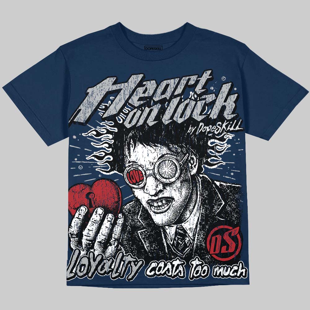 Jordan 12 French Blue DopeSkill Oversize Print T-Shirt Heart On Lock Graphic Streetwear - navy