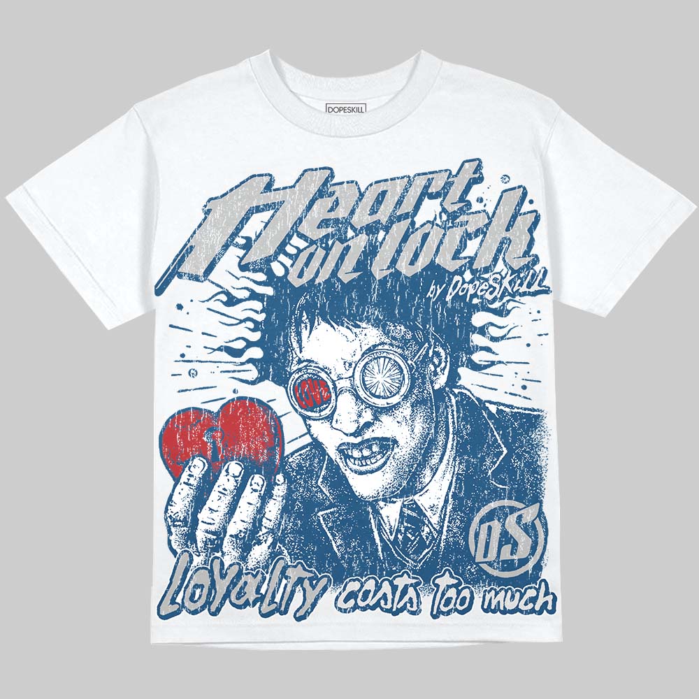 Jordan 12 French Blue DopeSkill Oversize Print T-Shirt Heart On Lock Graphic Streetwear - White