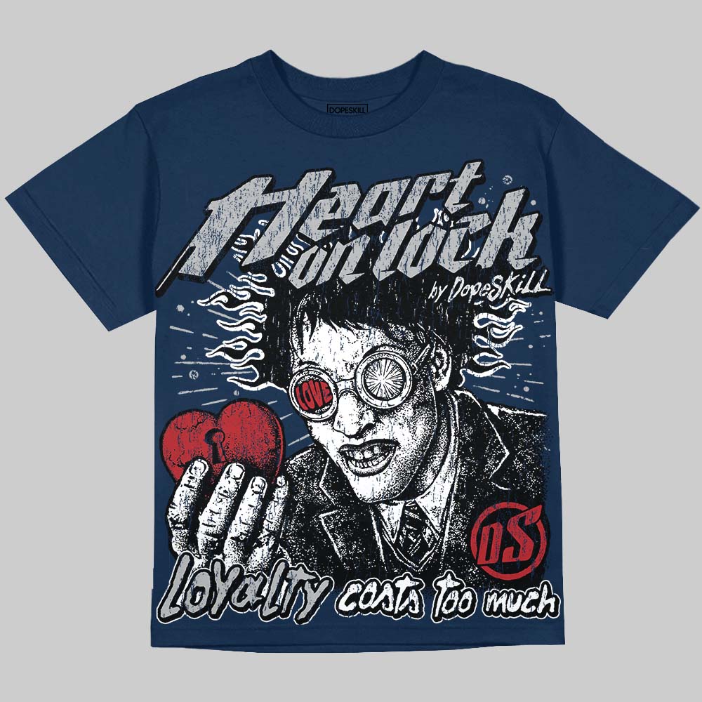 Jordan 12 French Blue DopeSkill Oversize Print T-Shirt Heart On Lock Graphic Streetwear - Navy