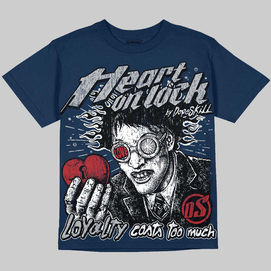 Jordan 12 French Blue DopeSkill Oversize Print T-Shirt Heart On Lock Graphic Streetwear - Navy