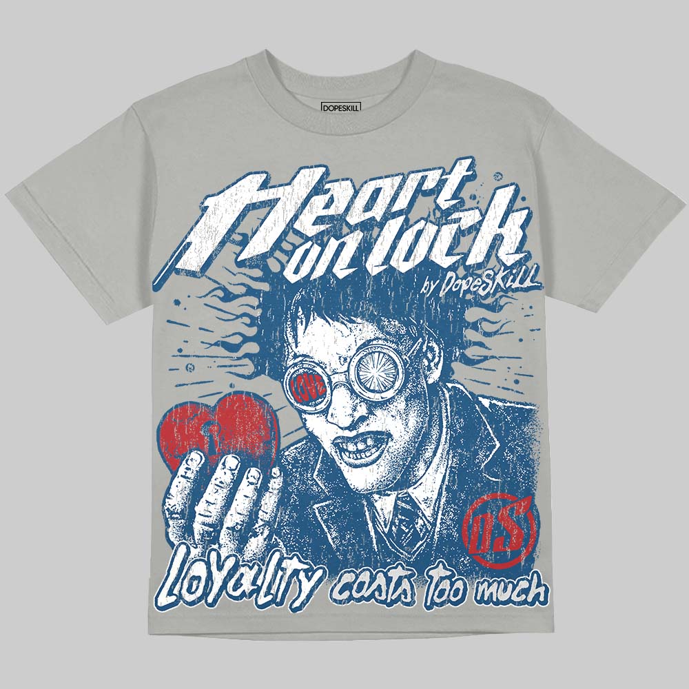 Jordan 12 French Blue DopeSkill Oversize Print T-Shirt Heart On Lock Graphic Streetwear - Grey