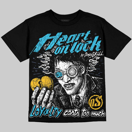 Jordan 11 Gamma Blue DopeSkill Oversize Print T-Shirt Heart On Lock Graphic Streetwear - Black