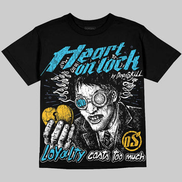 Jordan 11 Gamma Blue DopeSkill Oversize Print T-Shirt Heart On Lock Graphic Streetwear - Black