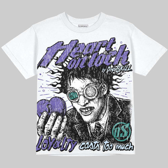 Jordan 5 Grape DopeSkill Oversize Print T-Shirt Heart On Lock Graphic Streetwear - White