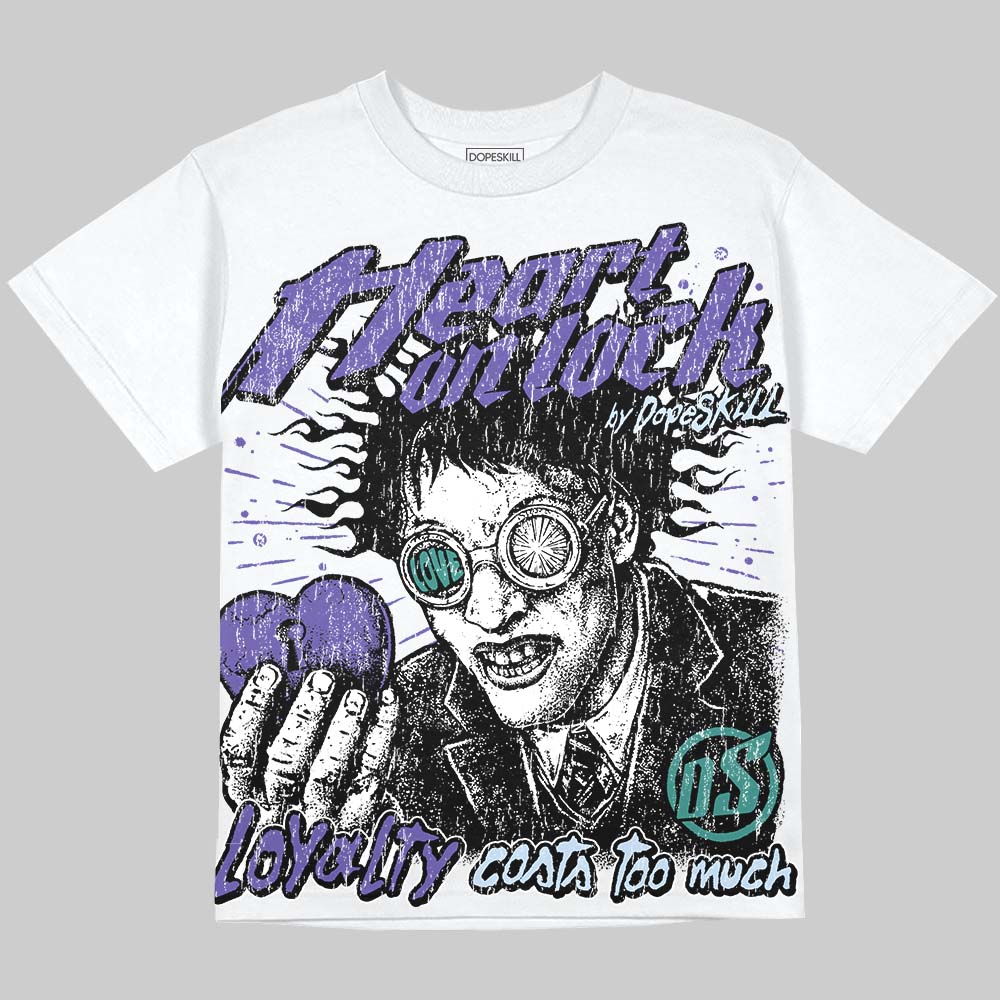 Jordan 5 Grape DopeSkill Oversize Print T-Shirt Heart On Lock Graphic Streetwear - White