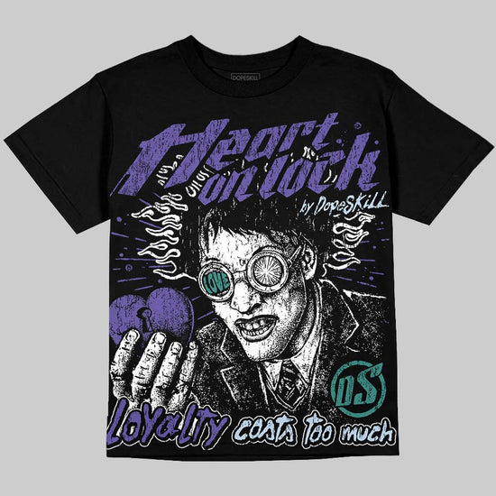 Jordan 5 Grape DopeSkill Oversize Print T-Shirt Heart On Lock Graphic Streetwear - Black
