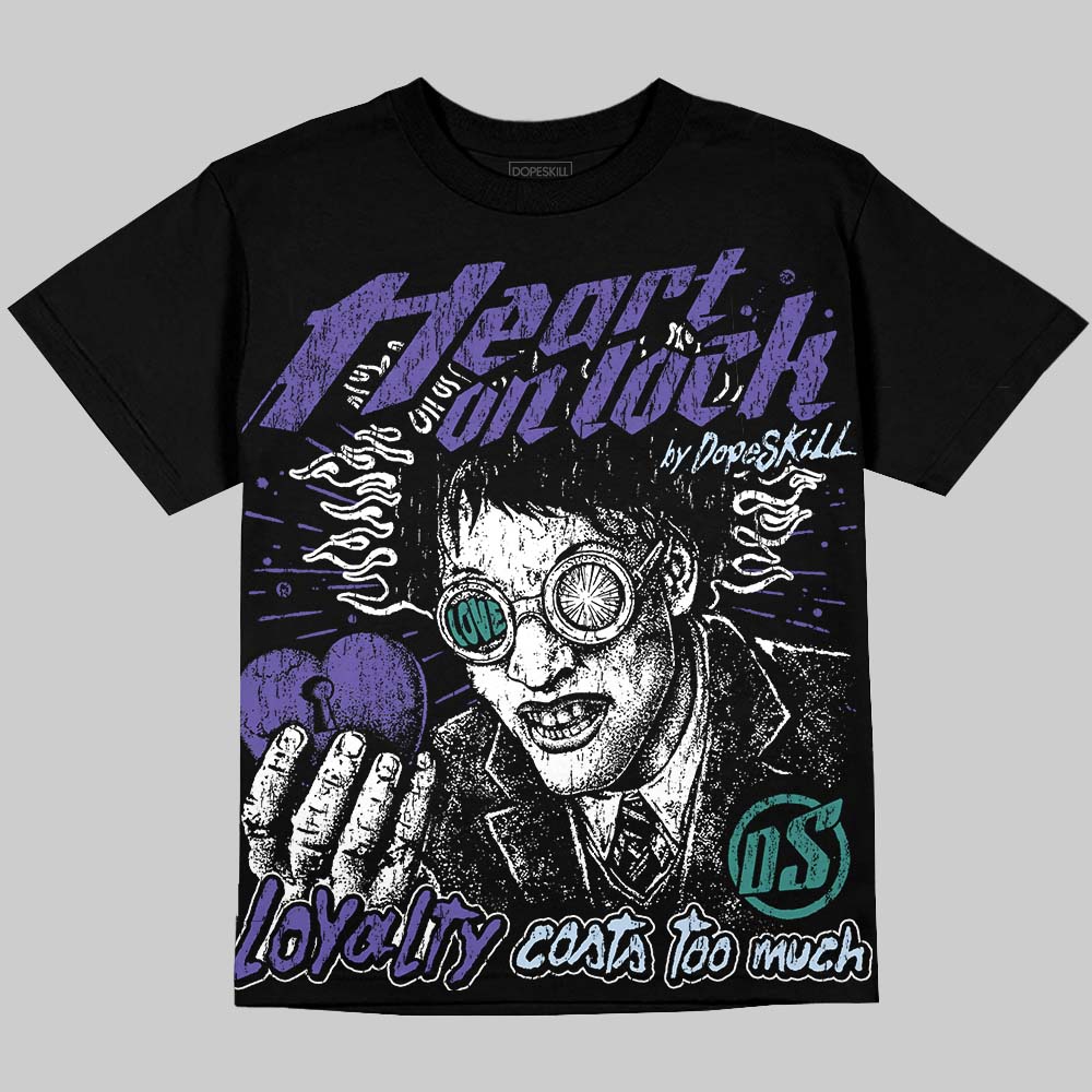 Jordan 5 Grape DopeSkill Oversize Print T-Shirt Heart On Lock Graphic Streetwear - Black