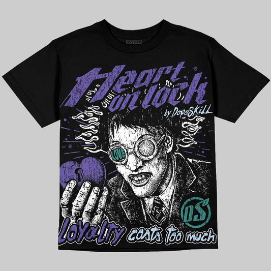 Jordan 5 Grape DopeSkill Oversize Print T-Shirt Heart On Lock Graphic Streetwear - Black