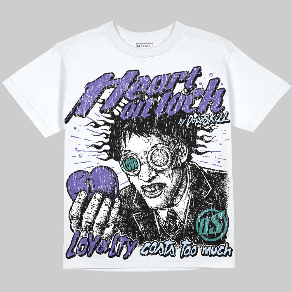 Jordan 5 Grape DopeSkill Oversize Print T-Shirt Heart On Lock Graphic Streetwear - White 