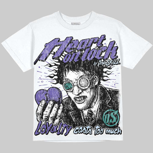 Jordan 5 Grape DopeSkill Oversize Print T-Shirt Heart On Lock Graphic Streetwear - White 