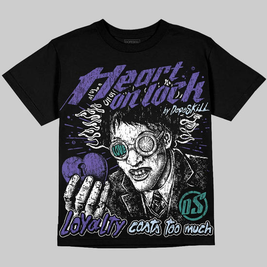 Jordan 5 Grape DopeSkill Oversize Print T-Shirt Heart On Lock Graphic Streetwear - Black