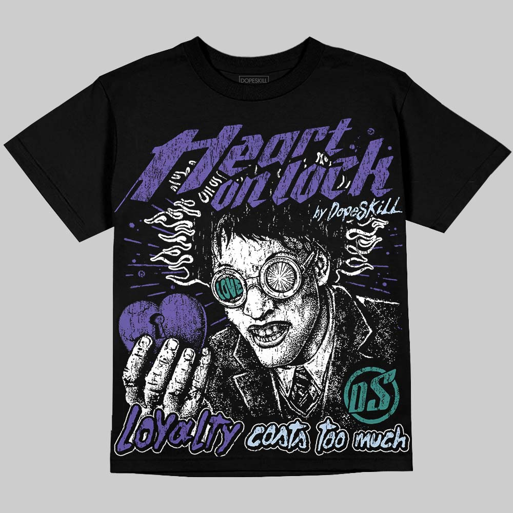 Jordan 5 Grape DopeSkill Oversize Print T-Shirt Heart On Lock Graphic Streetwear - Black