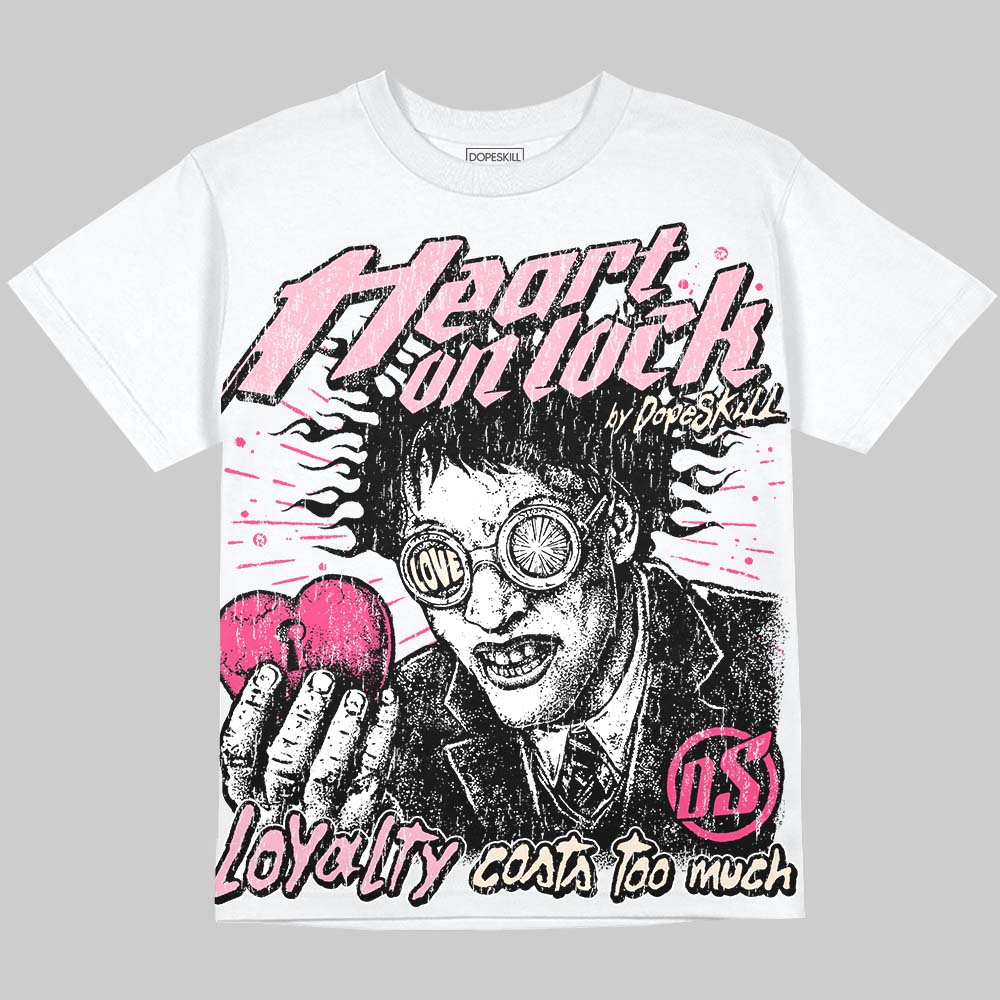 Jordan 4 Iced Carmine DopeSkill Oversize Print T-Shirt Heart On Lock Graphic Streetwear - White