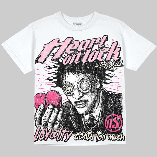 Jordan 4 Iced Carmine DopeSkill Oversize Print T-Shirt Heart On Lock Graphic Streetwear - White