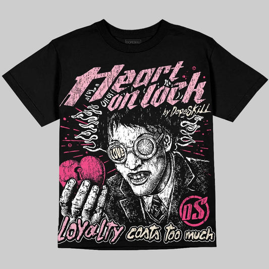 Jordan 4 Iced Carmine DopeSkill Oversize Print T-Shirt Heart On Lock Graphic Streetwear - Black