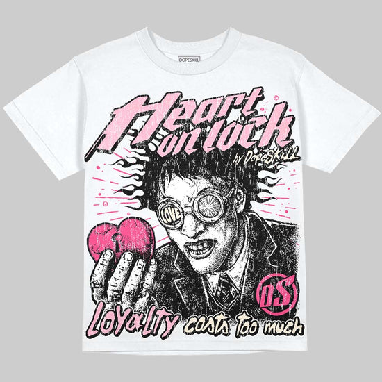 Jordan 4 Iced Carmine DopeSkill Oversize Print T-Shirt Heart On Lock Graphic Streetwear - White