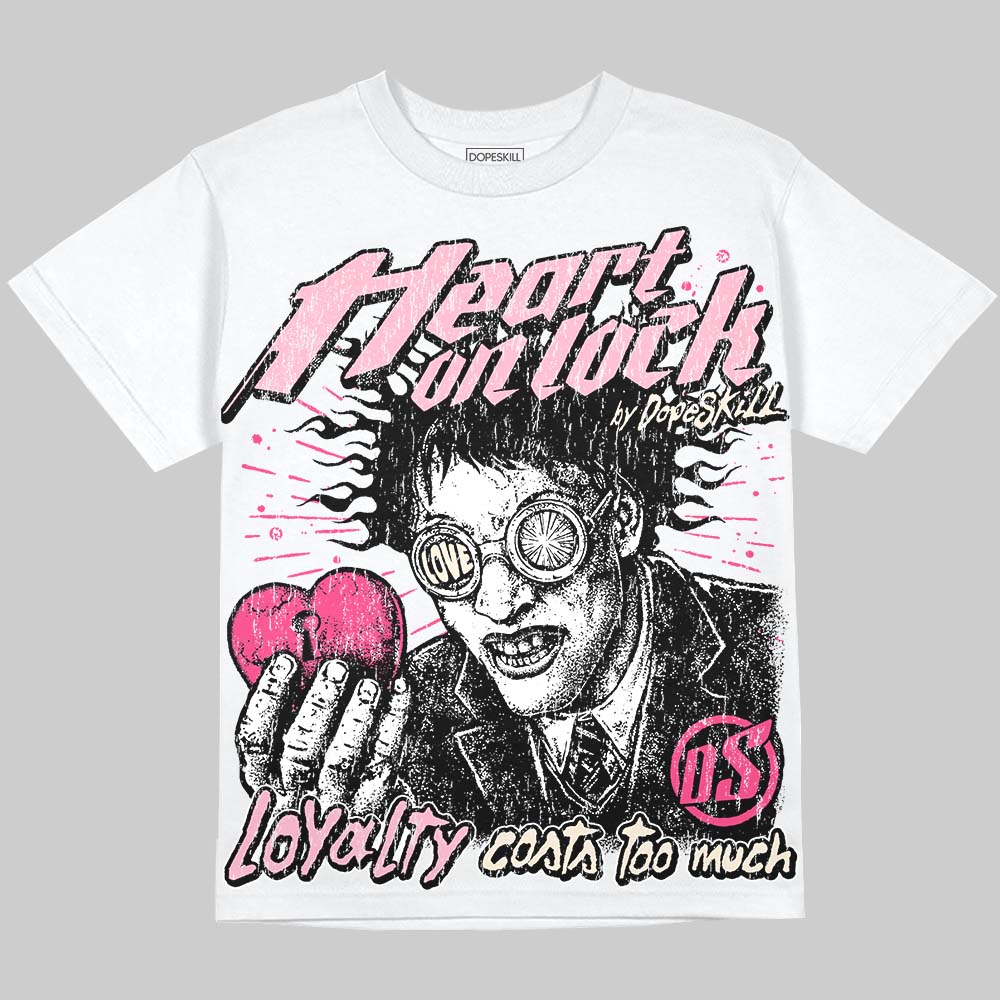 Jordan 4 Iced Carmine DopeSkill Oversize Print T-Shirt Heart On Lock Graphic Streetwear - White