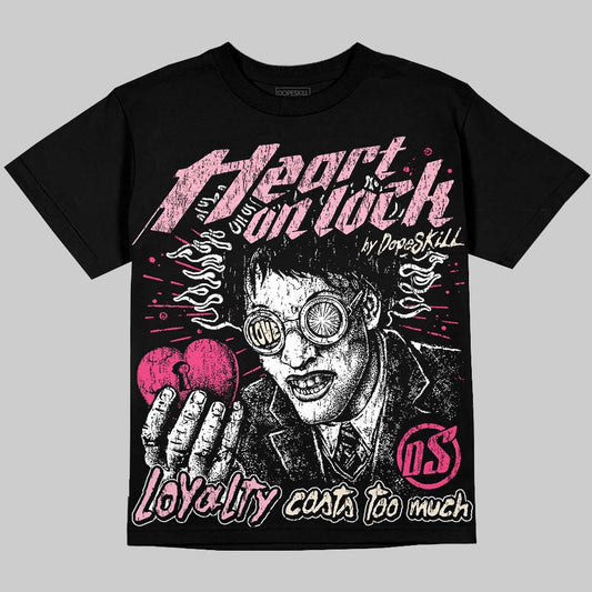 Jordan 4 Iced Carmine DopeSkill Oversize Print T-Shirt Heart On Lock Graphic Streetwear - Black