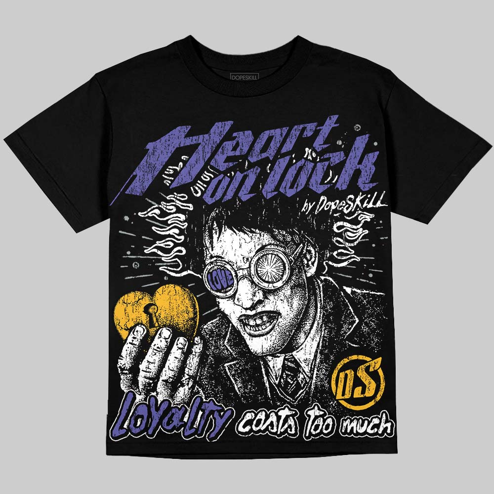 Jordan 4 Lakers DopeSkill Oversize Print T-Shirt Heart On Lock Graphic Streetwear - Black