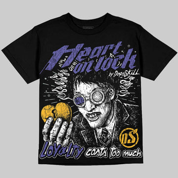Jordan 4 Lakers DopeSkill Oversize Print T-Shirt Heart On Lock Graphic Streetwear - Black