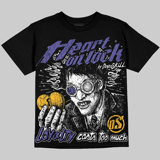 Jordan 4 Lakers DopeSkill Oversize Print T-Shirt Heart On Lock Graphic Streetwear - Black