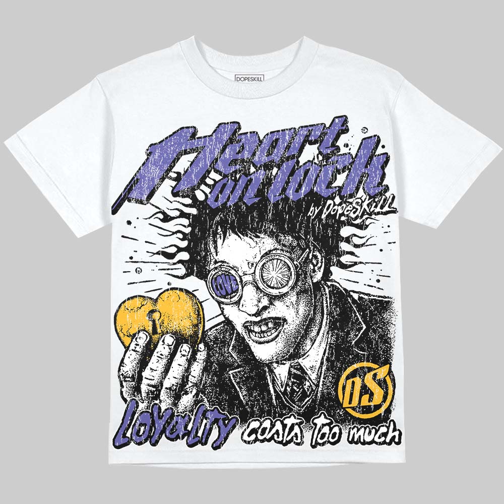 Jordan 4 Lakers DopeSkill Oversize Print T-Shirt Heart On Lock Graphic Streetwear - White