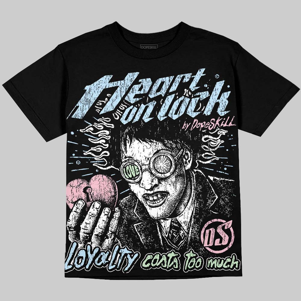 Jordan 4 Medium Soft Pink DopeSkill Oversize Print T-Shirt Heart On Lock Graphic Streetwear - Black