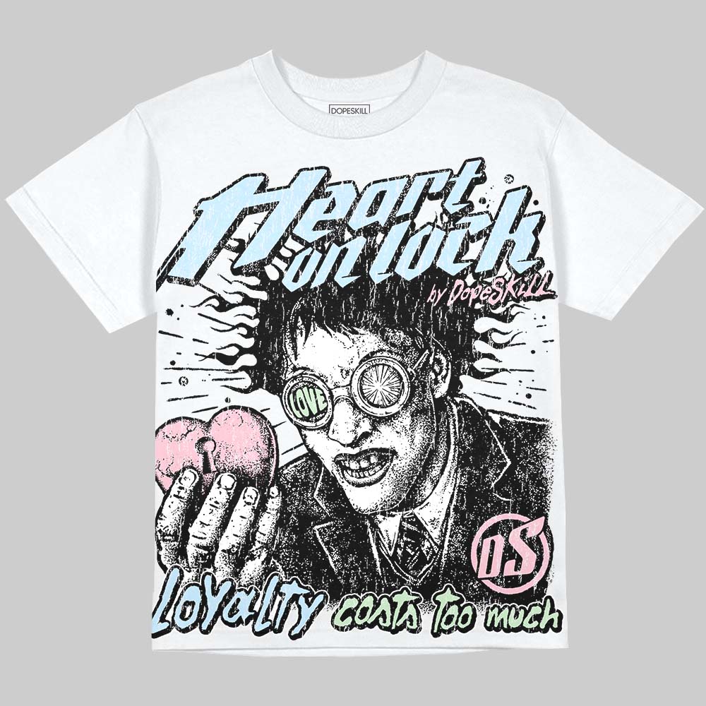 Jordan 4 Medium Soft Pink DopeSkill Oversize Print T-Shirt Heart On Lock Graphic Streetwear - White
