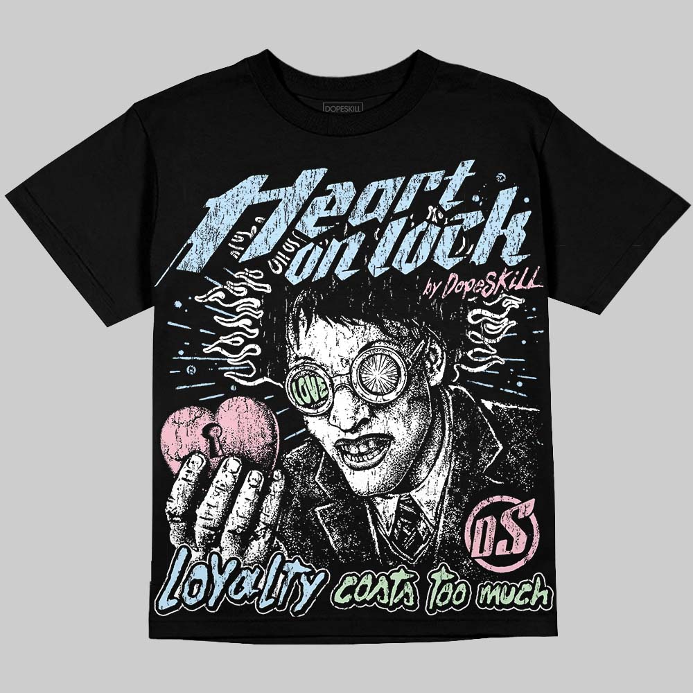 Jordan 4 Medium Soft Pink DopeSkill Oversize Print T-Shirt Heart On Lock Graphic Streetwear - Black