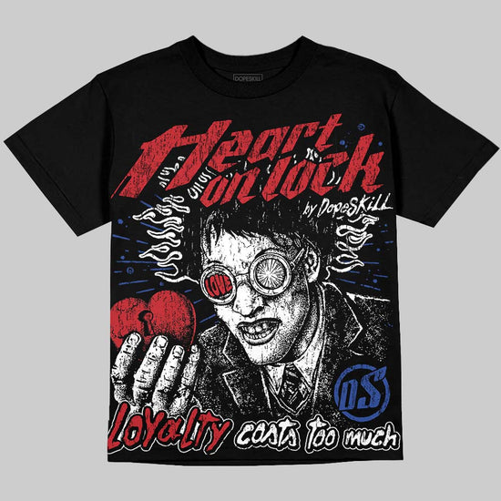 Jordan 4 Rare Air DopeSkill Oversize Print T-Shirt Heart On Lock Graphic Streetwear - Black