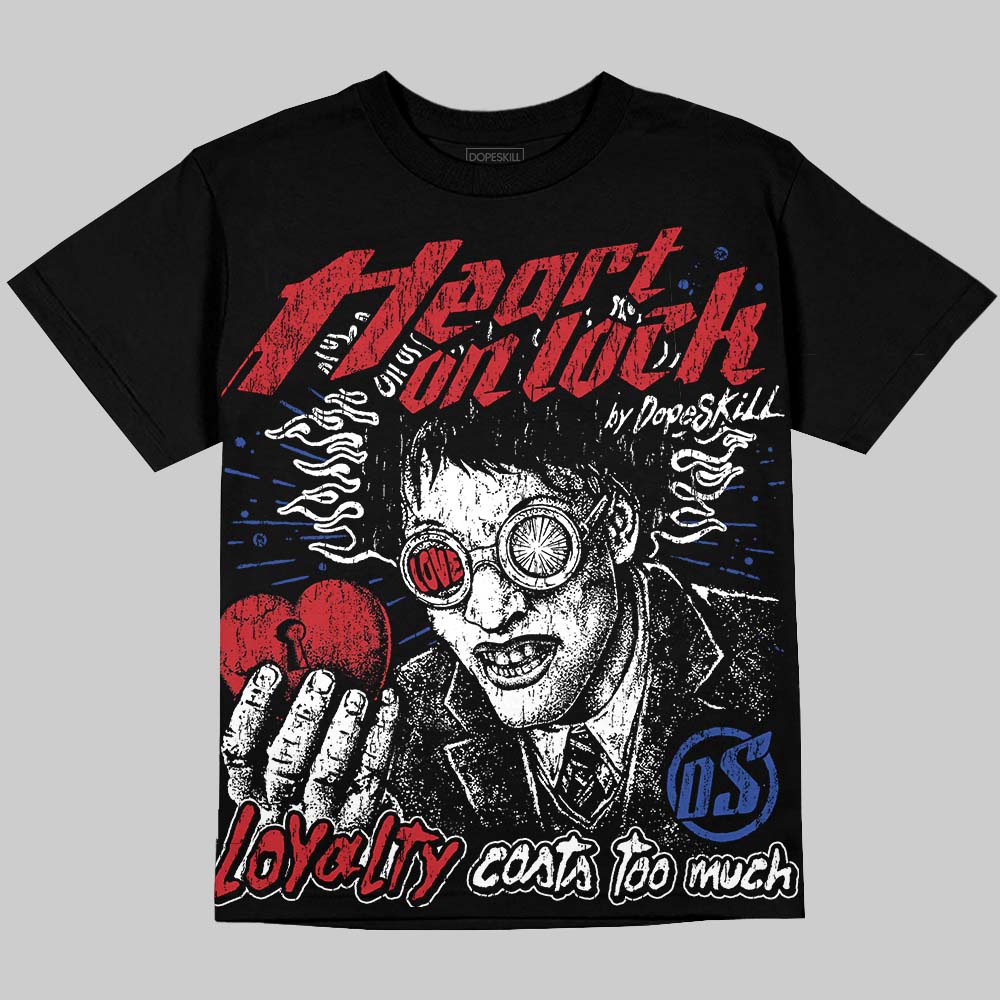 Jordan 4 Rare Air DopeSkill Oversize Print T-Shirt Heart On Lock Graphic Streetwear - Black