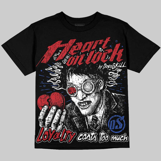 Jordan 4 Rare Air DopeSkill Oversize Print T-Shirt Heart On Lock Graphic Streetwear - Black