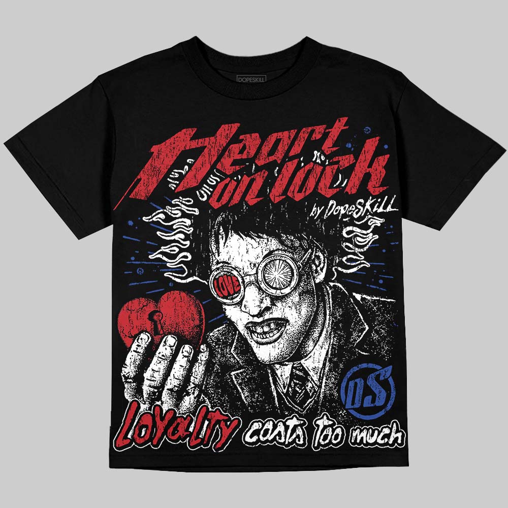 Jordan 4 Rare Air DopeSkill Oversize Print T-Shirt Heart On Lock Graphic Streetwear - Black