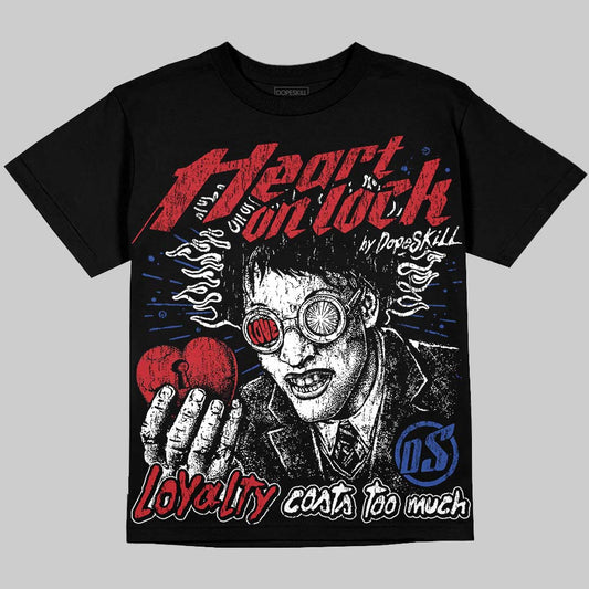 Jordan 4 Rare Air DopeSkill Oversize Print T-Shirt Heart On Lock Graphic Streetwear - Black