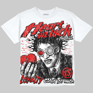 Jordan 4 Red Cement DopeSkill Oversize Print T-Shirt Heart On Lock Graphic Streetwear - White