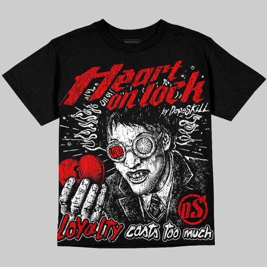 Jordan 4 Red Cement DopeSkill Oversize Print T-Shirt Heart On Lock Graphic Streetwear - Black