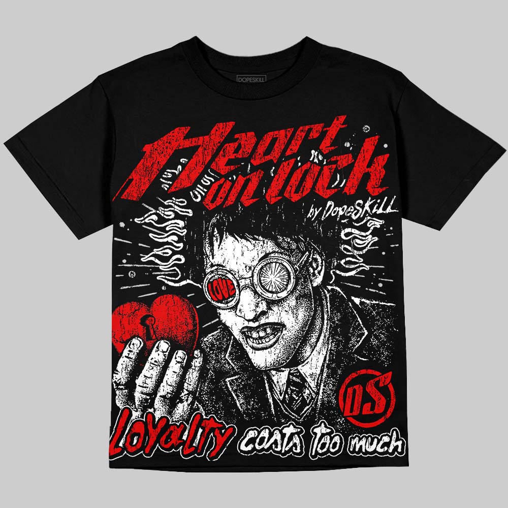 Jordan 4 Red Cement DopeSkill Oversize Print T-Shirt Heart On Lock Graphic Streetwear - Black