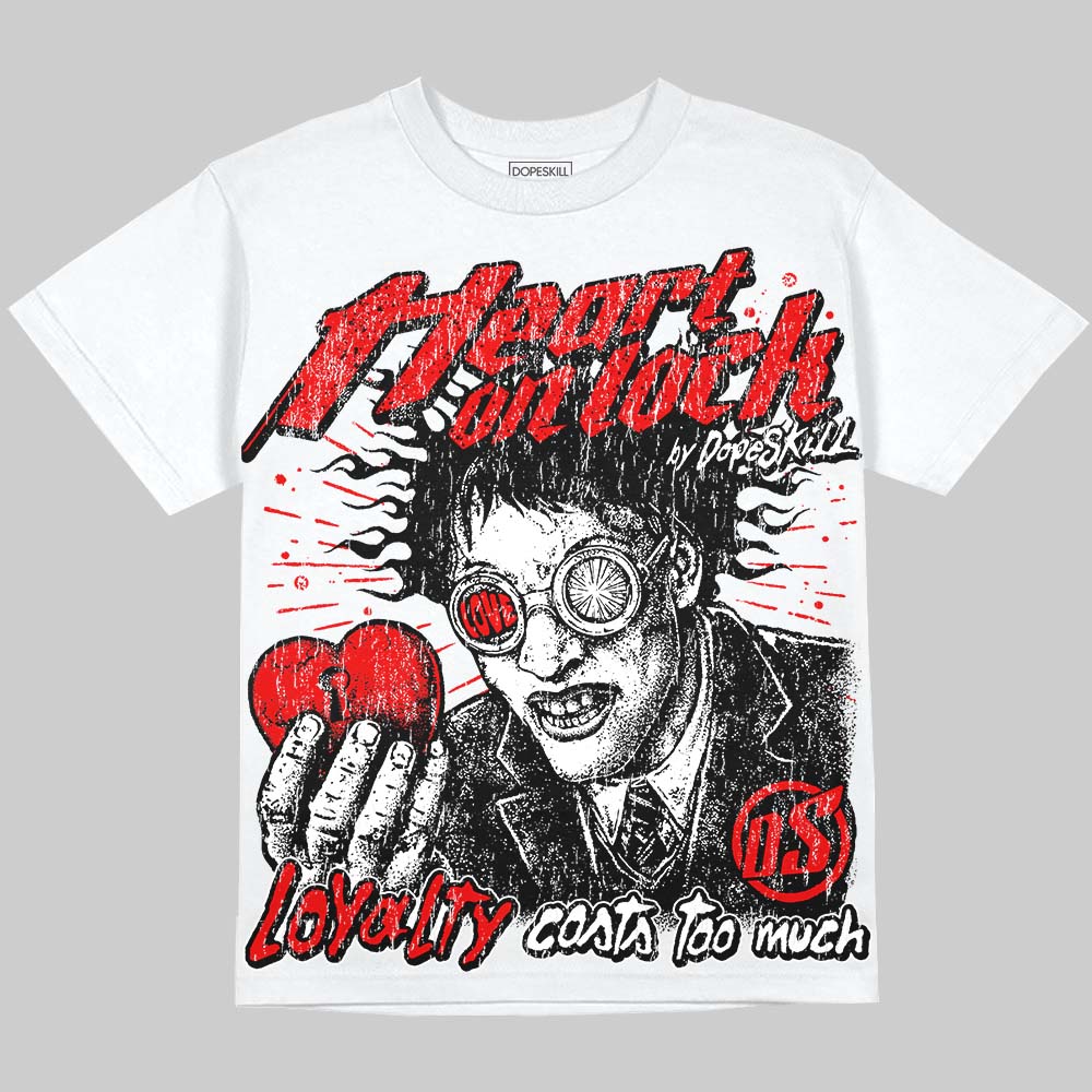 Jordan 4 Red Cement DopeSkill Oversize Print T-Shirt Heart On Lock Graphic Streetwear - White 