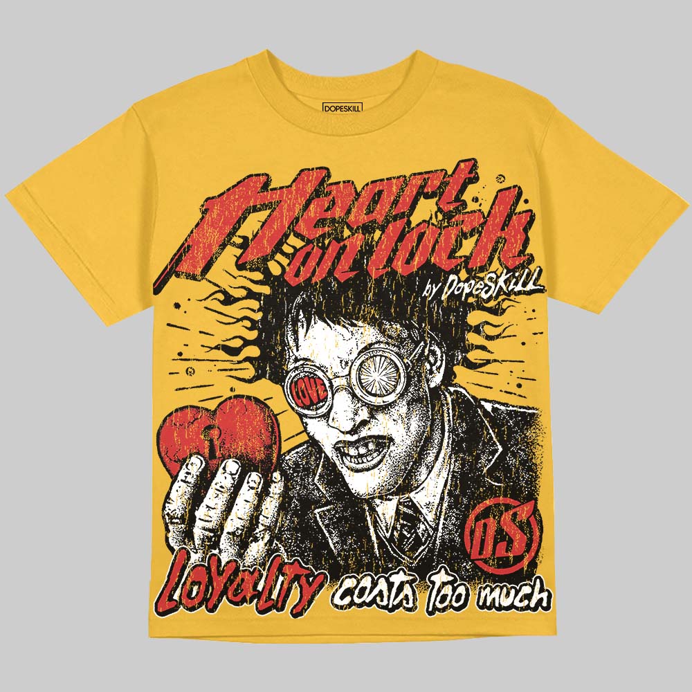 Jordan 4 Thunder DopeSkill Oversize Print T-Shirt Heart On Lock Graphic Streetwear - Mustard