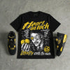 Black Tour Yellow AJ 4 Thunder DopeSkill Oversize Print T-Shirt Heart On Lock Graphic