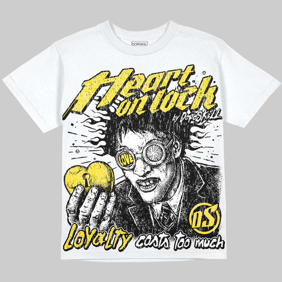 Jordan 4 Tour Yellow DopeSkill Oversize Print T-Shirt Heart On Lock Graphic Streetwear - White 
