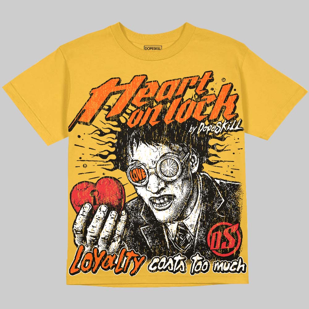 Jordan 4 Tour Yellow DopeSkill Oversize Print T-Shirt Heart On Lock Graphic Streetwear - Mustard
