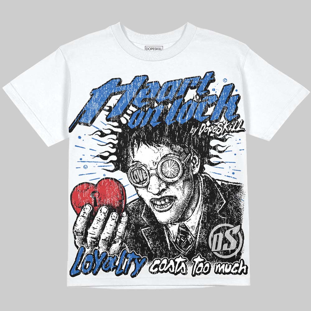 Jordan 3 True Blue DopeSkill Oversize Print T-Shirt Heart On Lock Graphic Streetwear - White