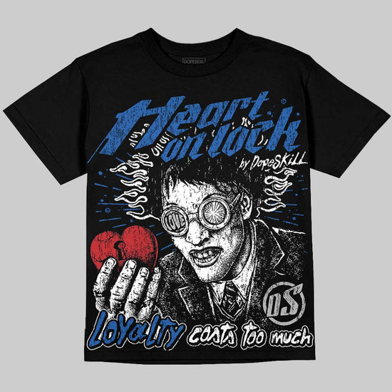Jordan 3 True Blue DopeSkill Oversize Print T-Shirt Heart On Lock Graphic Streetwear - Black