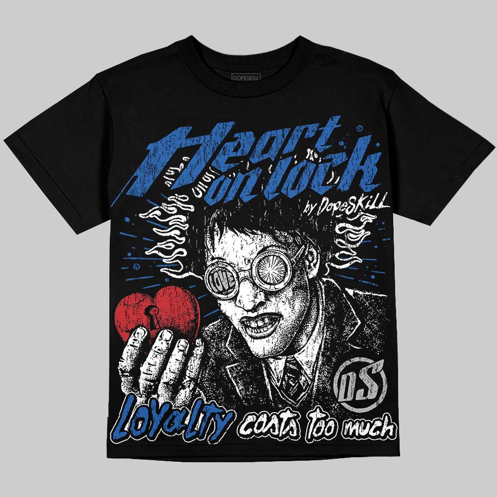 Jordan 3 True Blue DopeSkill Oversize Print T-Shirt Heart On Lock Graphic Streetwear - Black